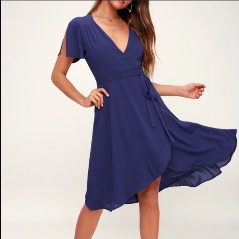 Lulu’s Rise to the Occasion Royal Blue Wrap Dress